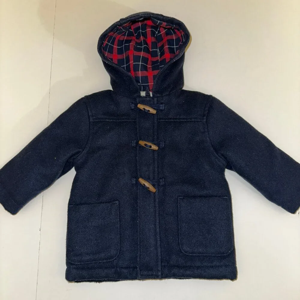 Kids Oshkosh Osh Kosh B'Gosh Toggle Jacket Coat 9m months NAVY plaid sherpa